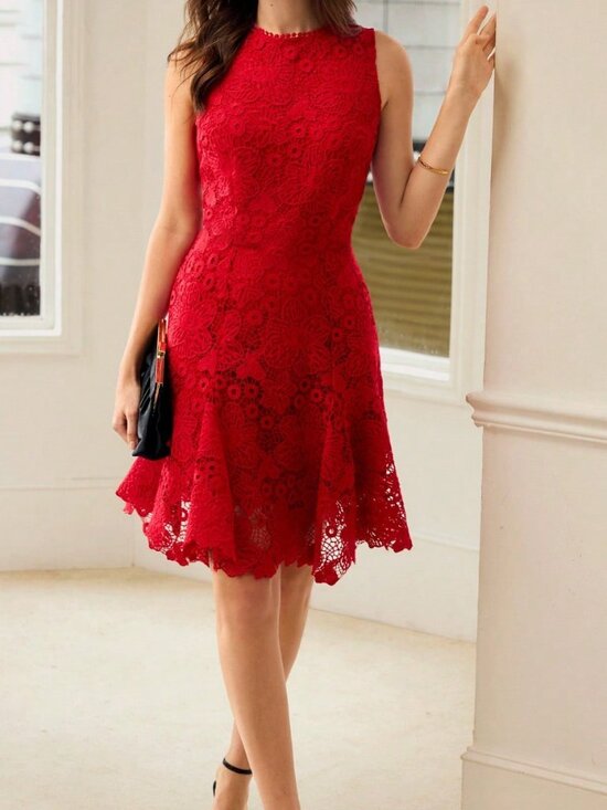 Dresses & Skirts - Red Elegant Women's Sleeveless Short Dress With Mermaid Hem